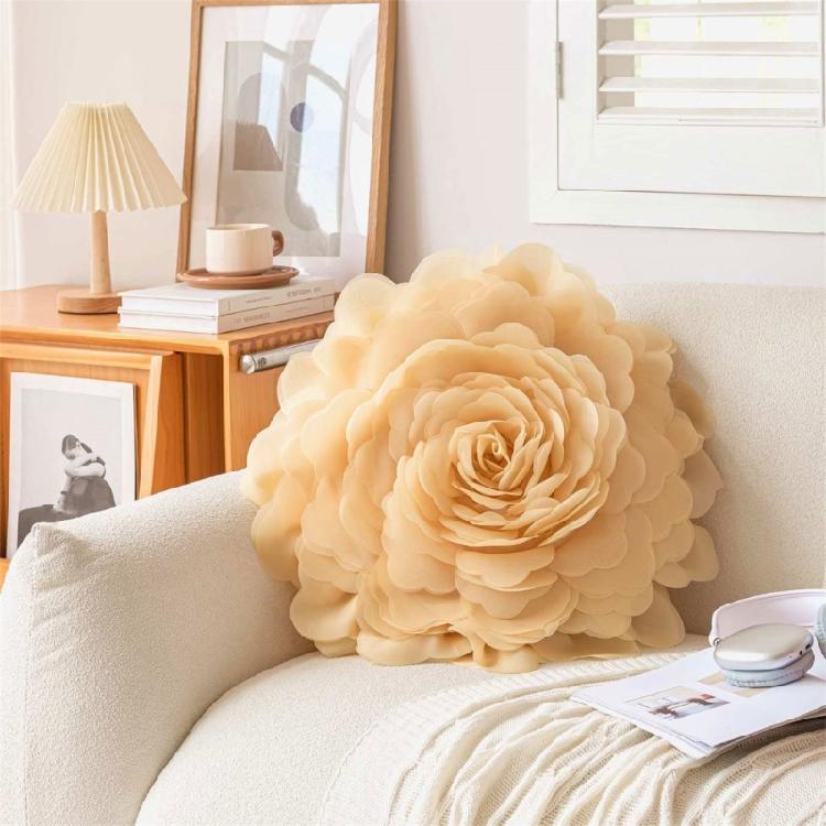3D Rose Flower Round Throw Pillows Case Handmade Cushions Cover for Sofa Bed Living Room