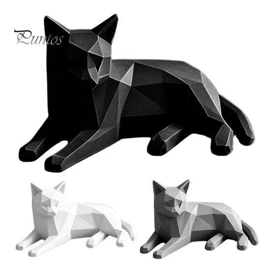 Simple Aesthetic Room Decor 3D Printed Geometric Cat Figurine, Minimalist Desktop Sculpture for Lovers, Modern Home Ornaments Nordic Style Small