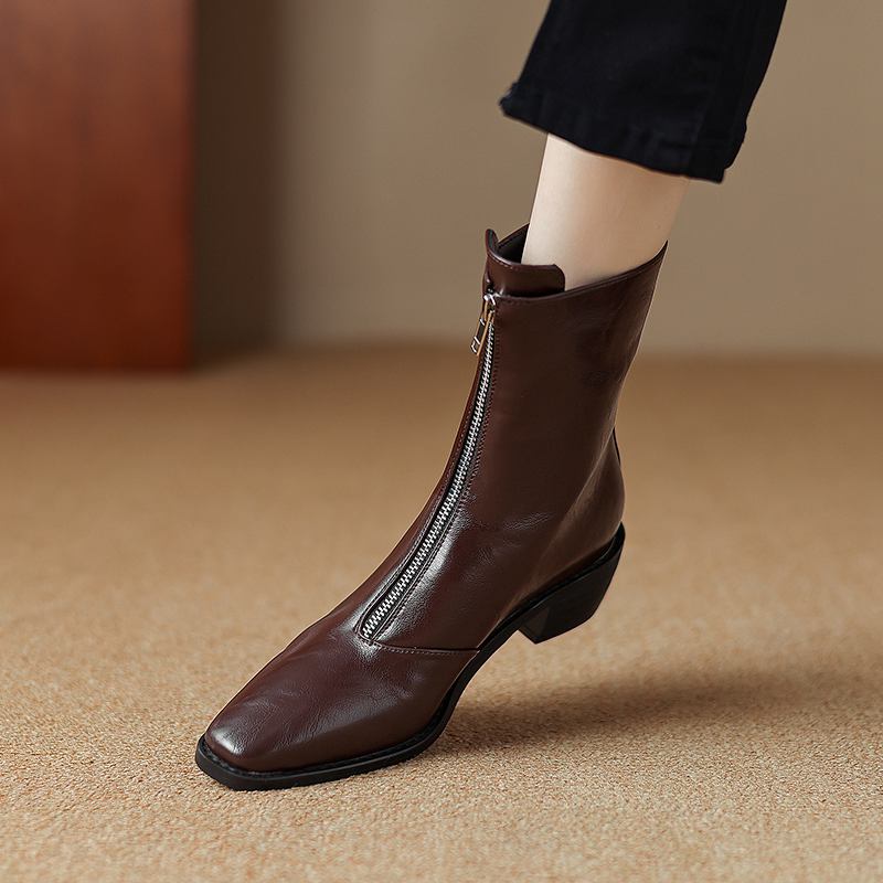 Krazing Pot PU Herbst Winter Schuhe Große Größe Chelsea Stiefel Square Toe Warm Halten Front Zipper Größe 43 Stiefeletten