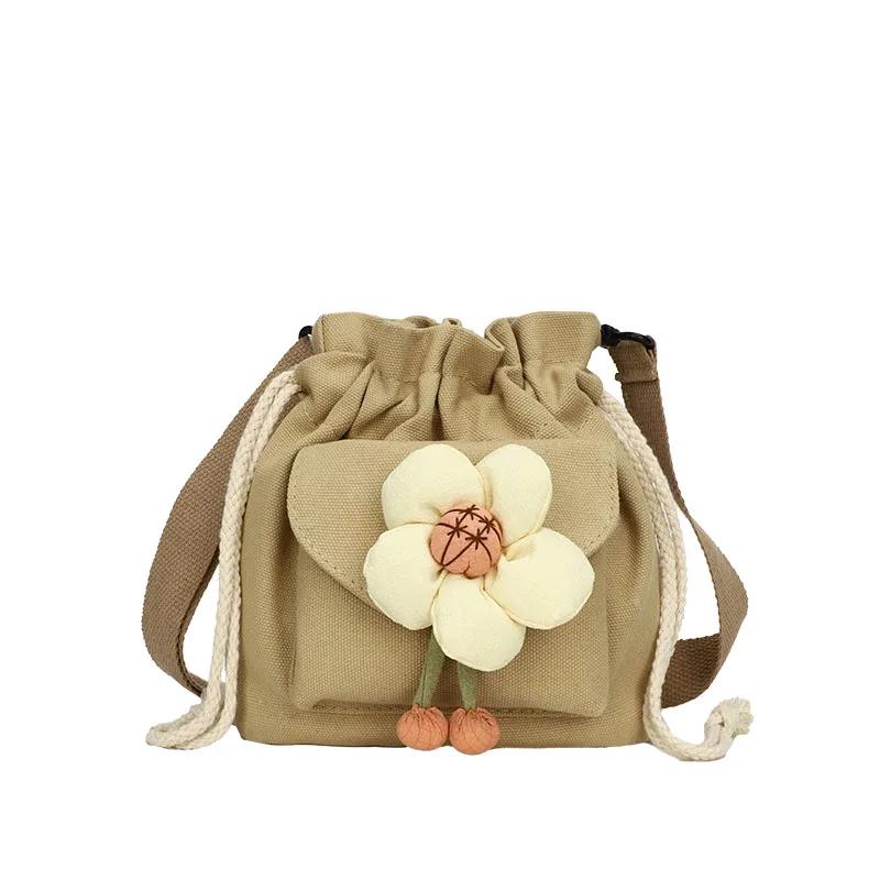 Blumen Damentaschen Neue modische Umhängetasche aus Segeltuch mit Kordelzug für Frauen Süße Messenger-Handtaschen für Reisen und Urlaub