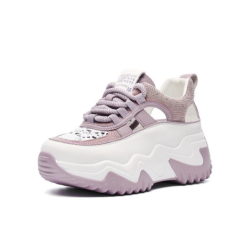 

Little white shoes women s 2025 summer rhinestone new hollow versatile platform casual sports shoes mesh leather inner height increase 40 фиолетовый