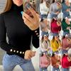 Women's Fashion Metal Button Long-sleeved Knitted Pullover Sweater Sweater Turtleneck Sweater
