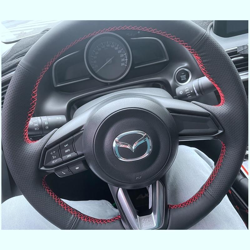 Handgenähtes Lenkradbezug Schwarz Mikrofaserleder Für Mazda CX-3 CX3 CX-5 CX5 2017 2018 Autozubehör