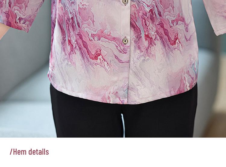 Summer Silk Printed Loose-Fit Blouse for Middle-Aged and Elderly Women, Plus Size Mulberry Silk Top