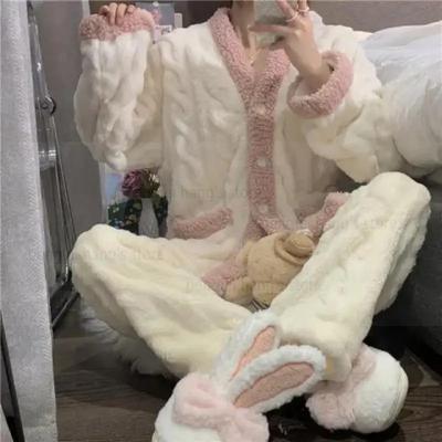 Verdicktes Fleecegefüttertes Warmes Hausanzug-Set Korallensamt-Pyjamas für Damen Herbst und Winter Neu Niedliche Hausanzug-Pyjamas für Damen