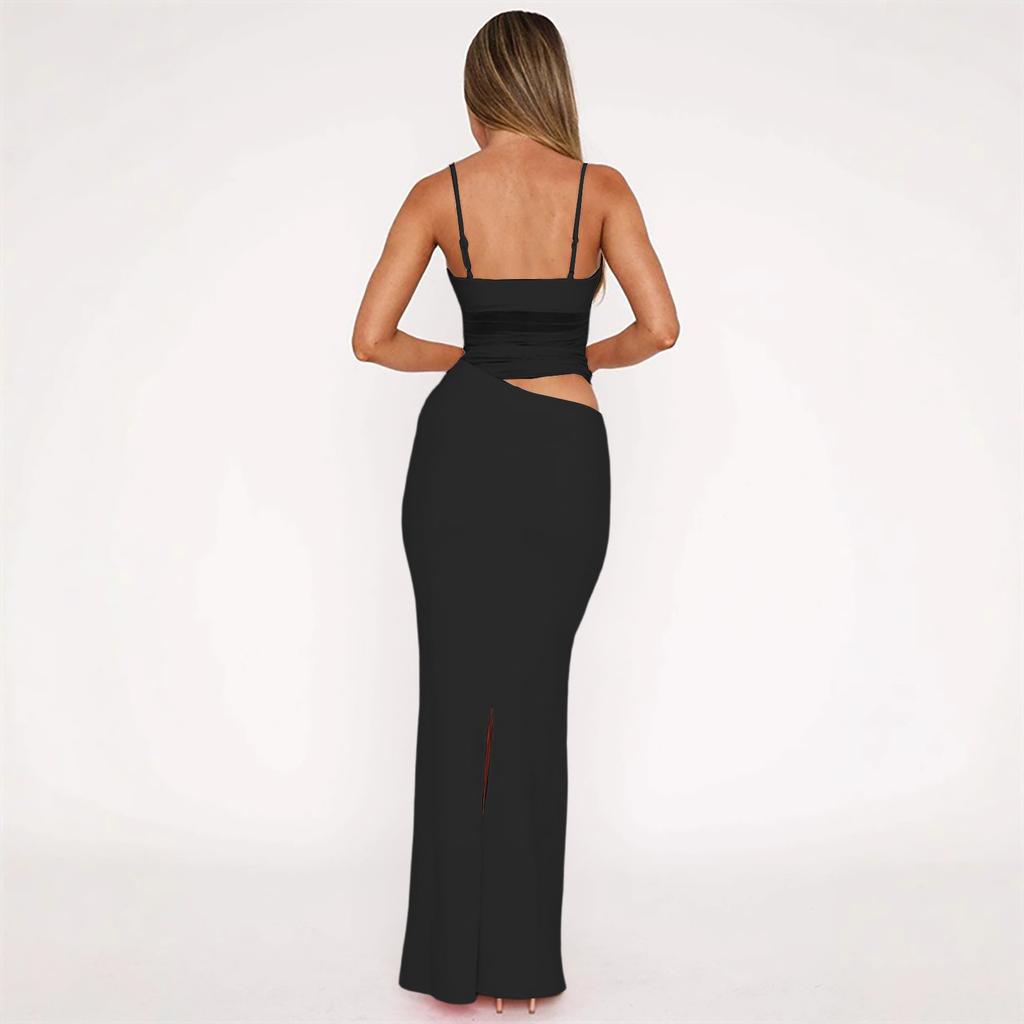 Women's Summer New Mesh Long Dress With Elastic Suspender Hip Hugging Women's Sexy Dress