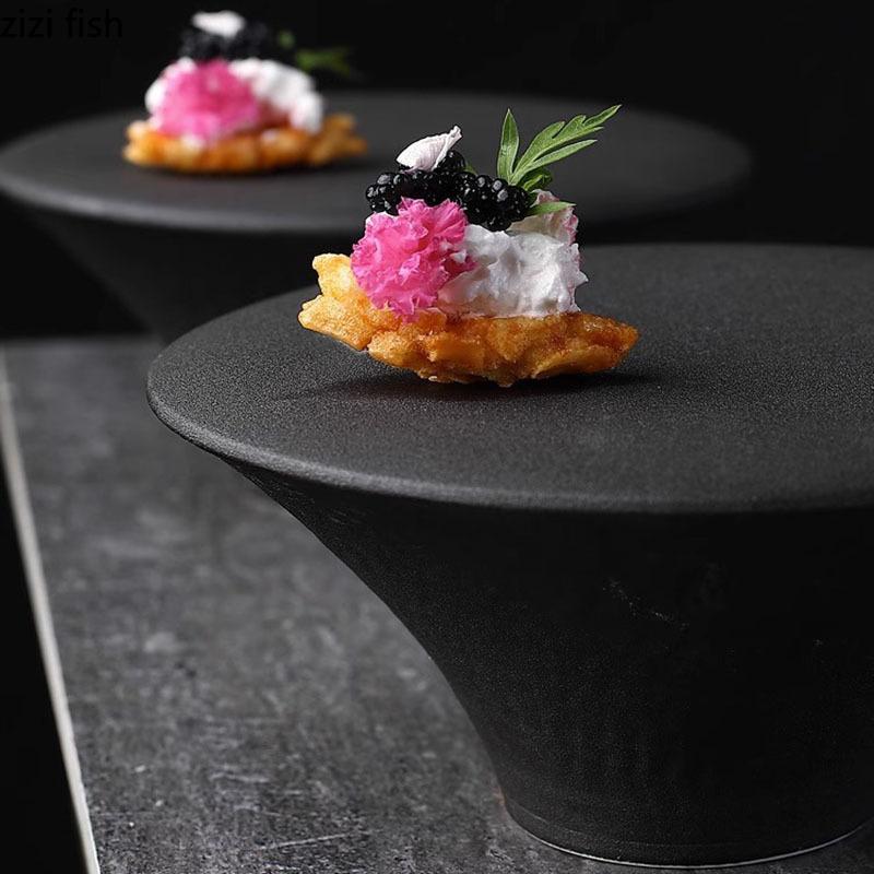Creative High Foot Ceramic Dessert Plate Restaurant Molecular Cuisine Display Plate Snack Plate Sushi Dish Specialty Tableware