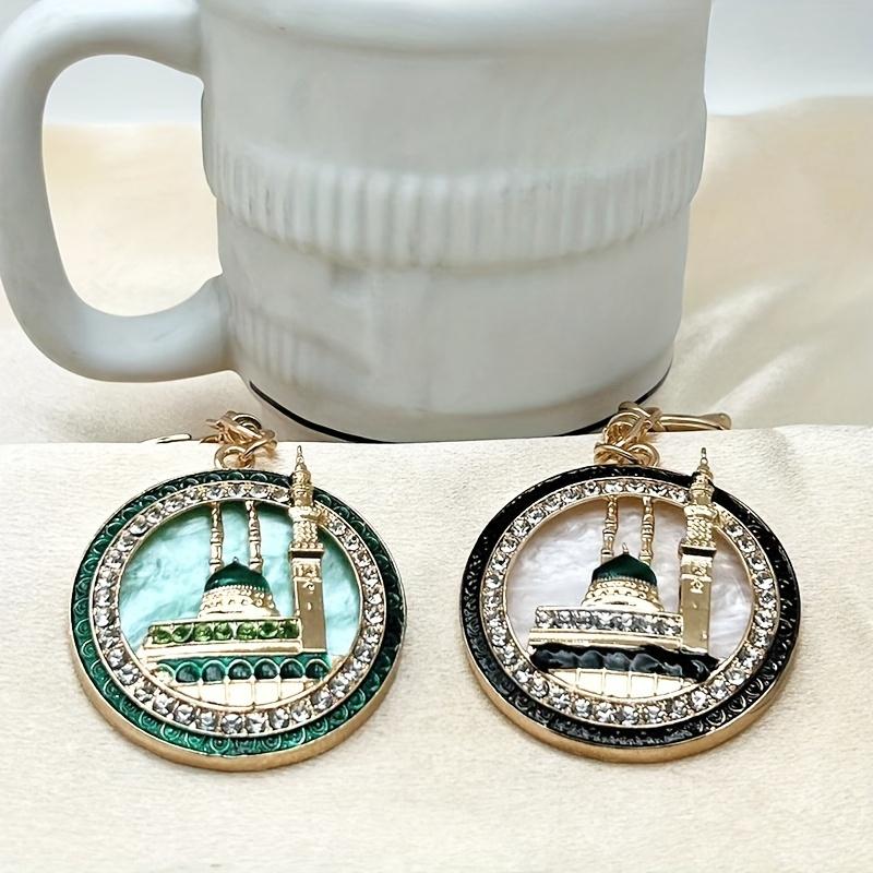 1pc Islamic Mosque Keychain with Artificial Rhinestones, Metal Bag Charm, Car Hanging Accessory, Ideal Gift for Family and Friends