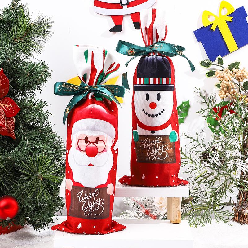 Decorațiuni de Crăciun seturi de sticle de vin imprimate seturi de sticle de vin roșu șampanie seturi de sticle de vin de desene animate set de sticle de vin buchet de masă seturi de sticle de vin ruj.