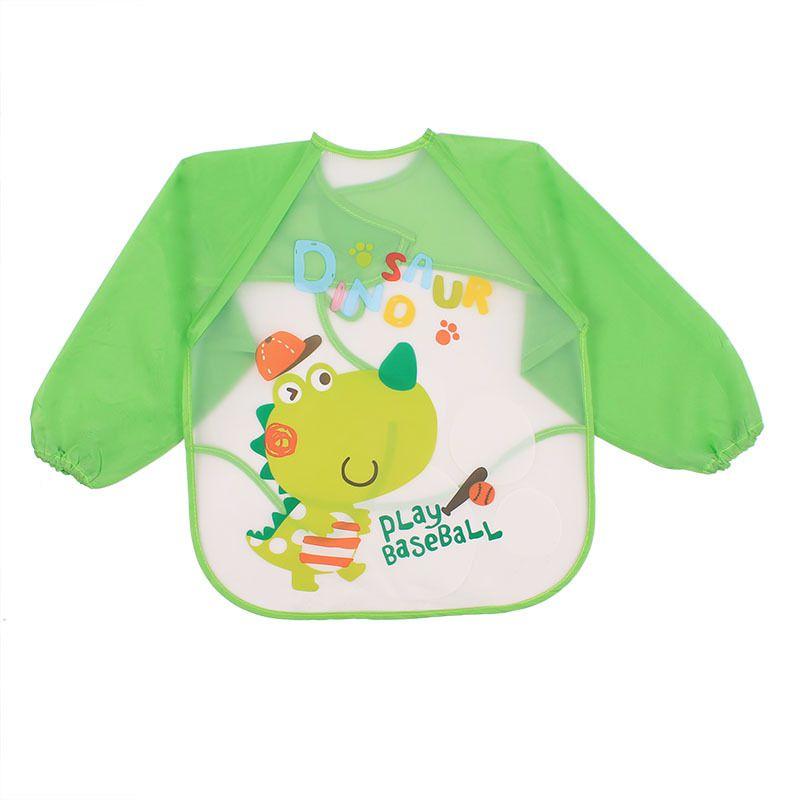 Cute Waterproof Cartoon Baby Feeding Apron With Long Sleeves For Toddler Weaning