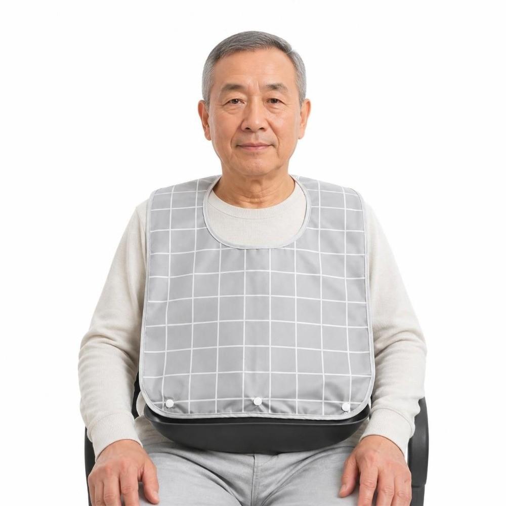 Plaid Pattern Elderly Bib Waterproof Eating Smock Easy Clean Mealtime Bib  Elderly Care