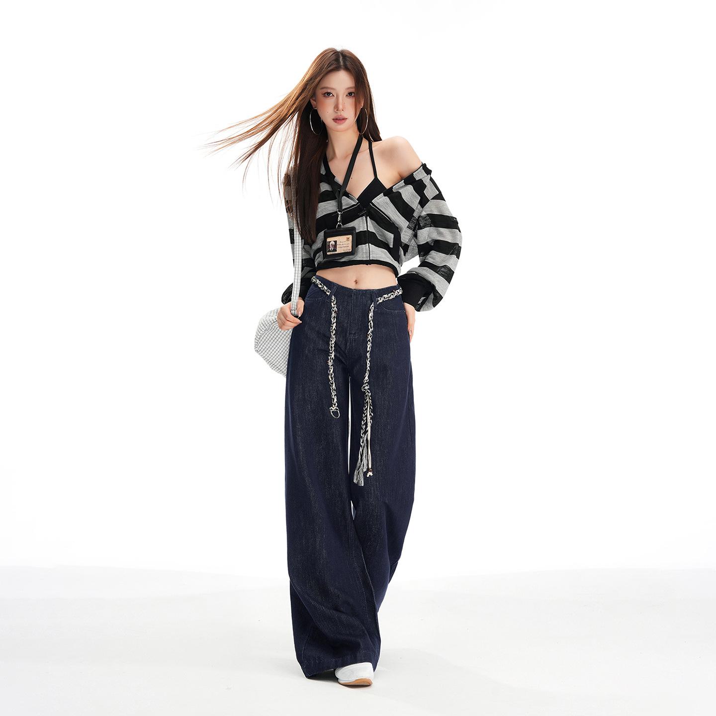 

Autumn Women s Retro Straight-Leg Jeans: Loose, Versatile, and Comfortable Wide-Leg Pants Without Waistband Extra Small