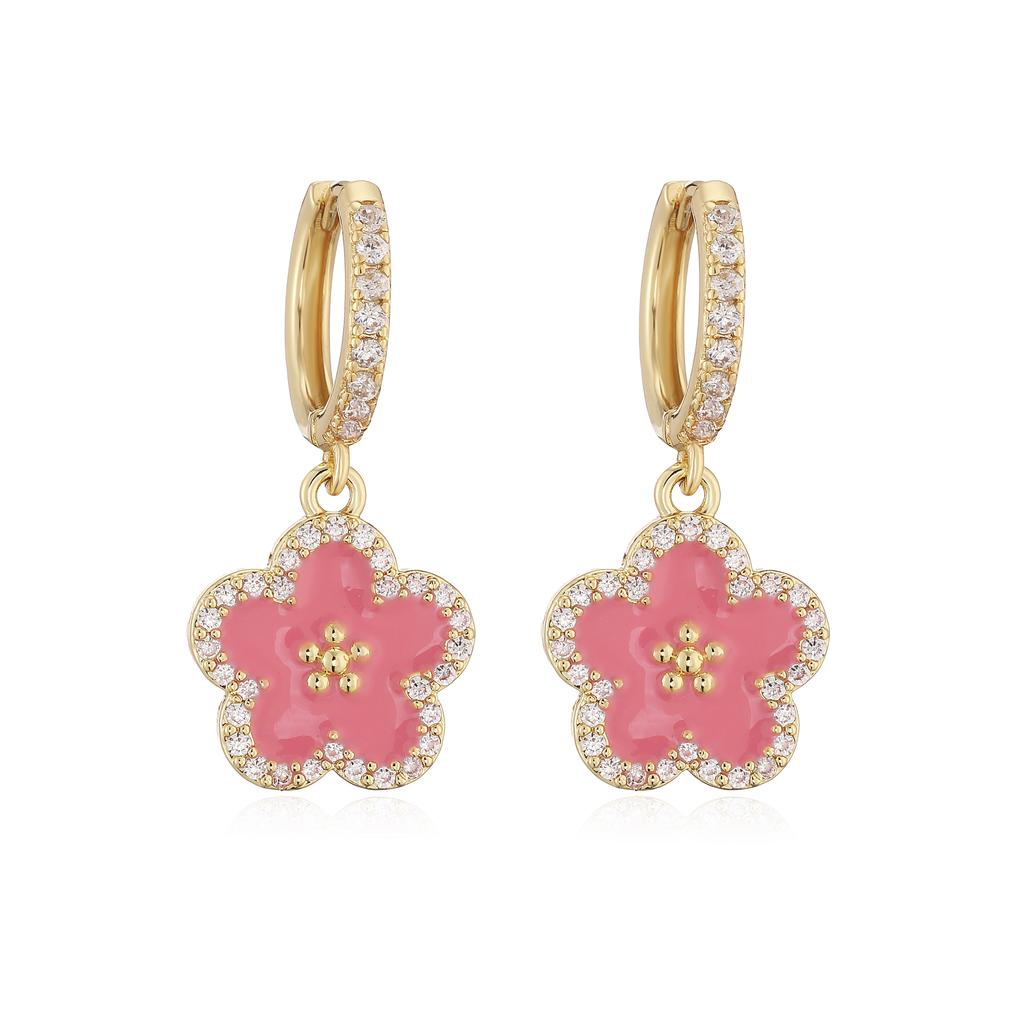 Enamel Dripping Glaze Exquisite Floral Zircon Jewellery Earrings/Necklace Women's Charm Amulet Good Fortune Accessories