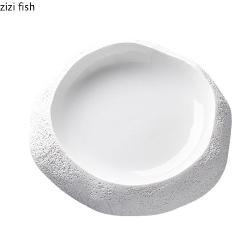 Ceramic Dinner Plate Circular Stone Pattern Soup Plate Vegetable Plates Salad Plates Dessert Dish Restaurant Creative Tableware