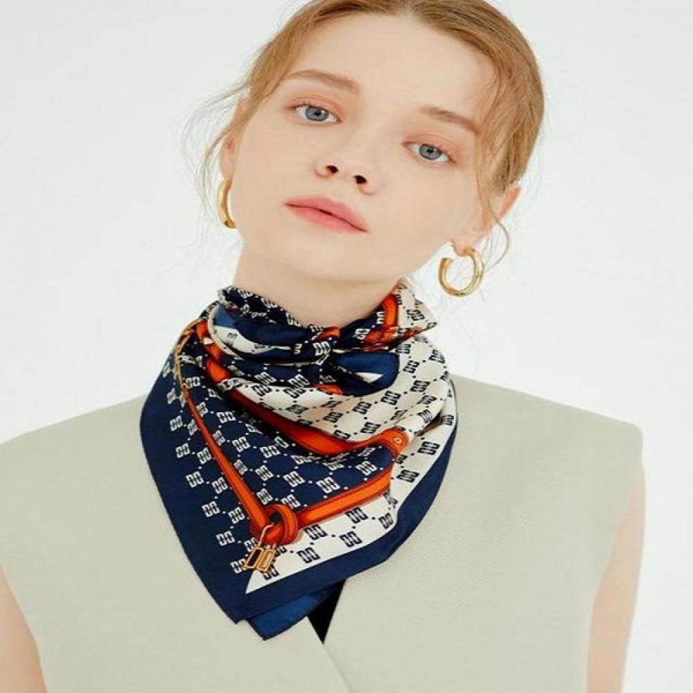 Daks Navy Dd Pattern Square Silk Scarf Dcsc2f024bk Single option