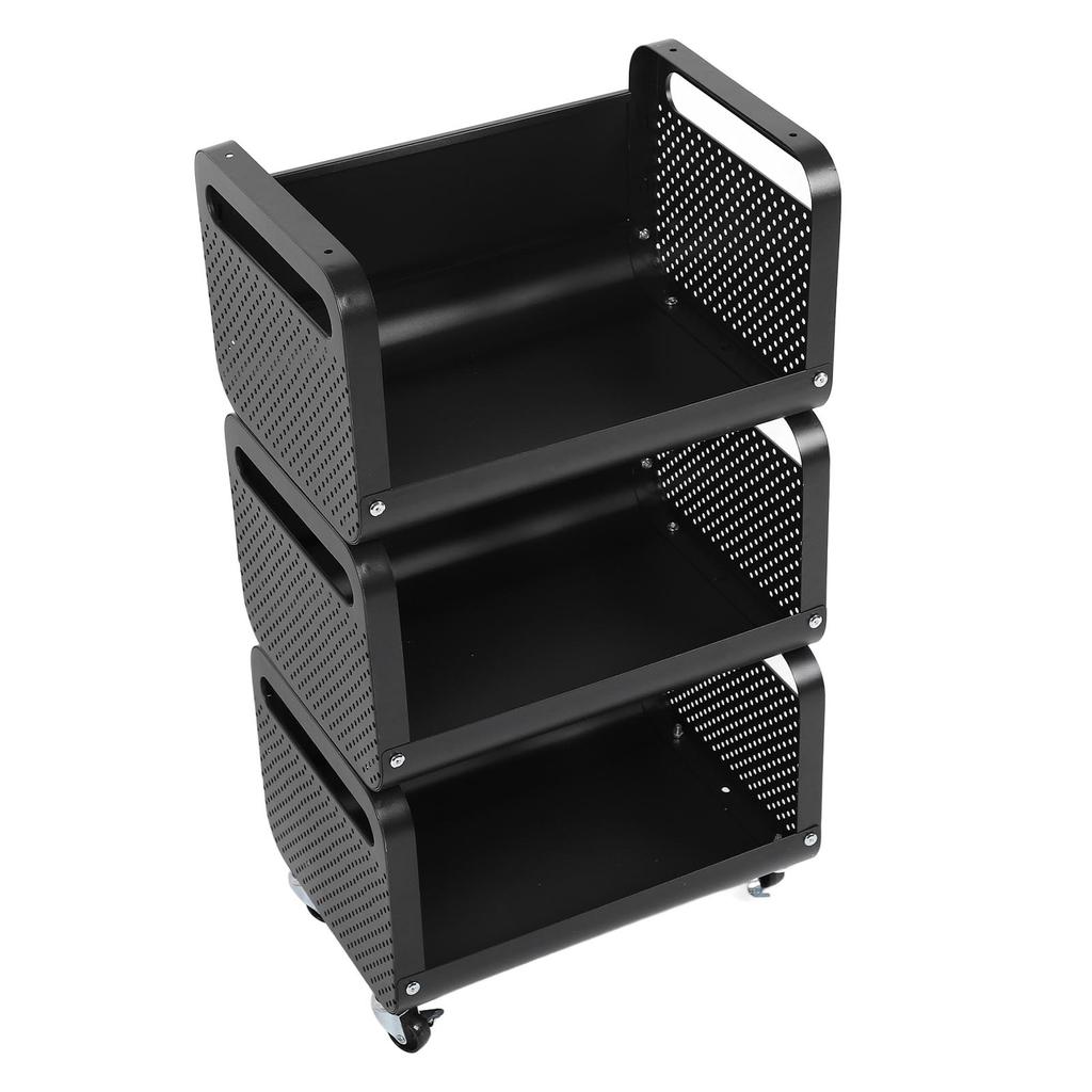 Kitchen Storage Shelf Multiple Layers Stainless Steel Multifunctional Mobile Shelving Unit Cart Black Color 3 Layers