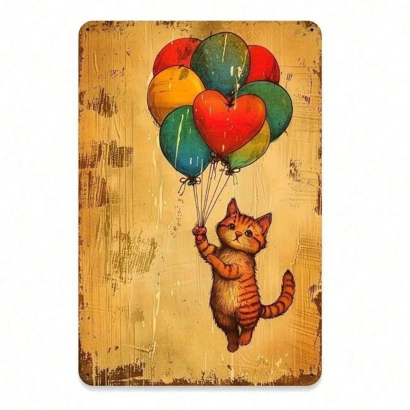 

Metal Poster Retro Cat Balloon Vintage Wall Art Home Decor