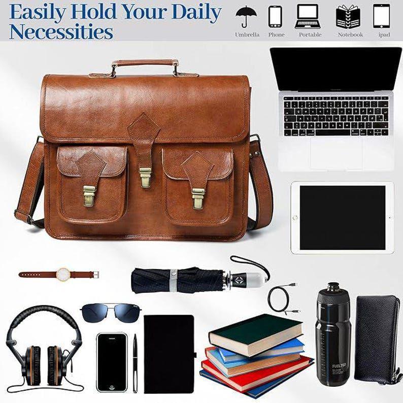 Rustic Leather Laptop Messenger Bag, Personalized Briefcase, Crossbody Office Satchel, Handmade Gift for Men, Valentine Present