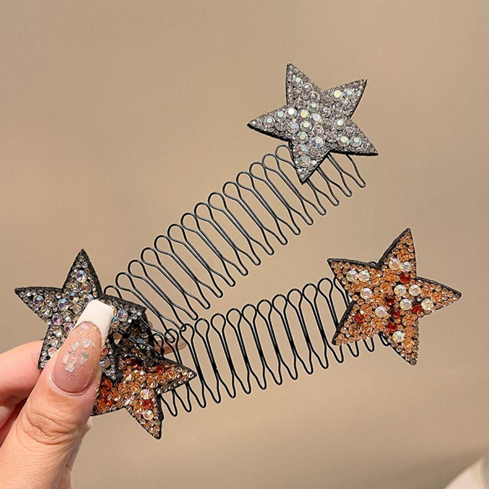 Rhinestone U Shape Hair Styling Comb Star Spring Hair Comb Fashion Fixed Combs  Girls