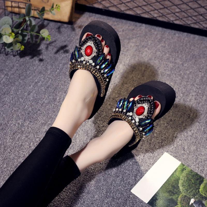 Rhenstone Shoes for Women Platform On Beach Woman Slippers Wedge Heel 2025 Luxury Pvc New Style Elegant and Fashionable Non Slip