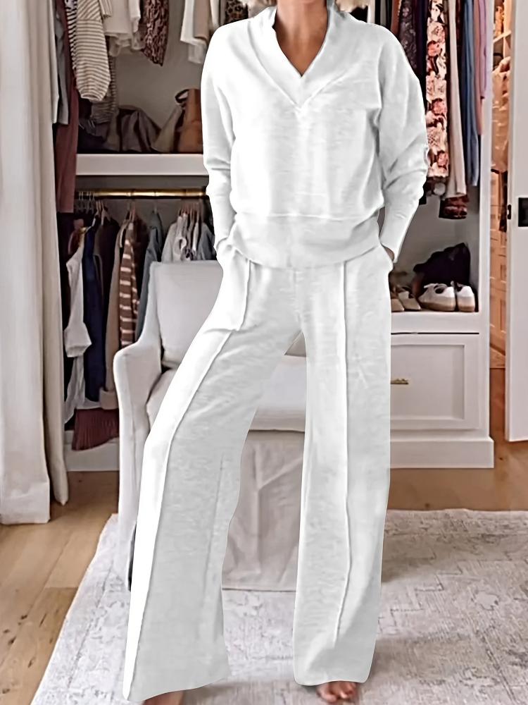 

Комплект из двух предметов: серый костюм с V-образным вырезом и широкими брюками - Свободный пиджак с длинными рукавами и брюки, не мнущийся, для офиса и отдыха S белый