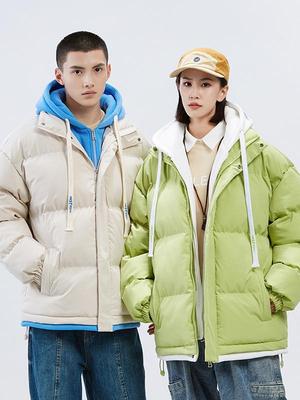 2025 Winter Faux Two-Piece Hooded Cotton Jacket - Unisex Warm, Trendy, Casual Bread Coat