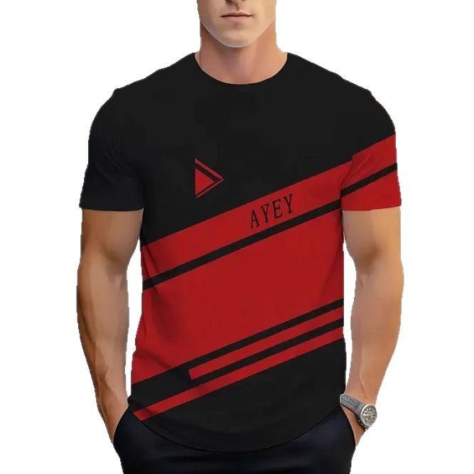 Summer Round Neck 3D Gradient Print Top Fashionable Casual Short Sleeved Men's T-shirts