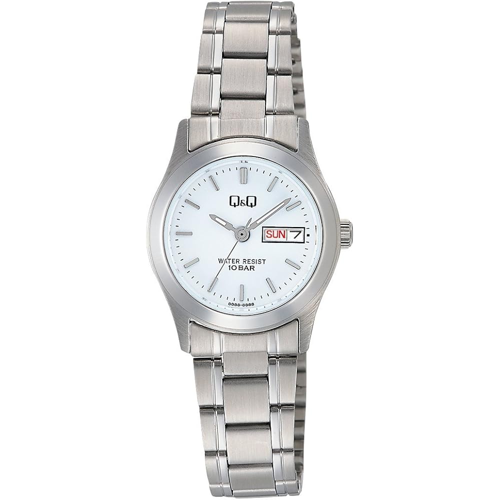 

Citizen Q&Q Analog Watch Stainless Steel Waterproof Date Day Display Metal Band White Dial W473-201 Women s Silver