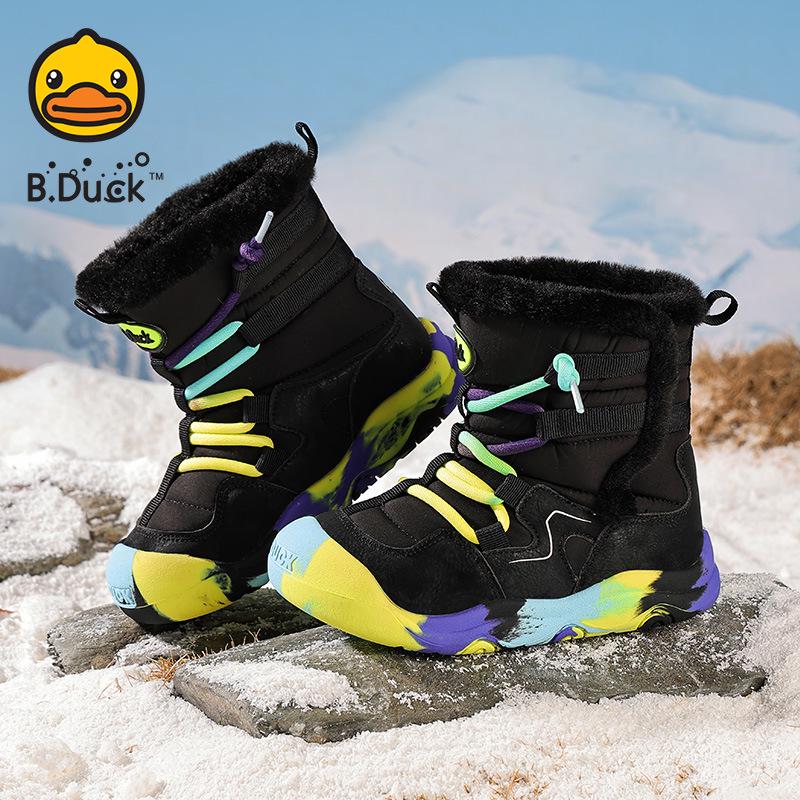 B.DUCK Unisex Kids High-Top Snow Boots - Winter, Thick Fur, Warm, Outdoor Cold Protection 30