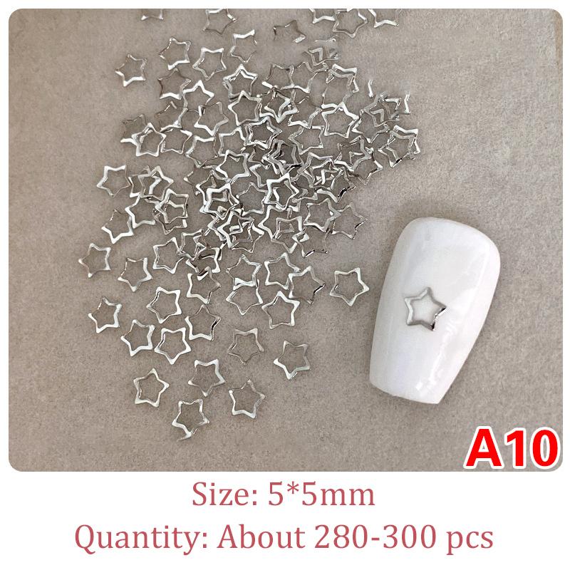 1 Bag Hollow Star Nail Art Charms 3D Metal Five-Pointed-Star Gold Silver Diamond Nail Decoration Luxury Manicure Accessories