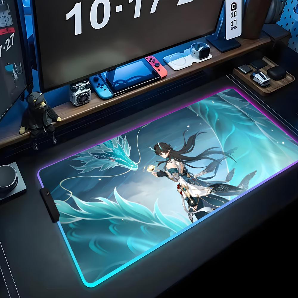 dan heng Mouse Pad RGB Gaming Mousepad Big LED Pad PC Desk Mat Luminous Mouse Pad Large Keyboard Mats Table Rug With Backlit