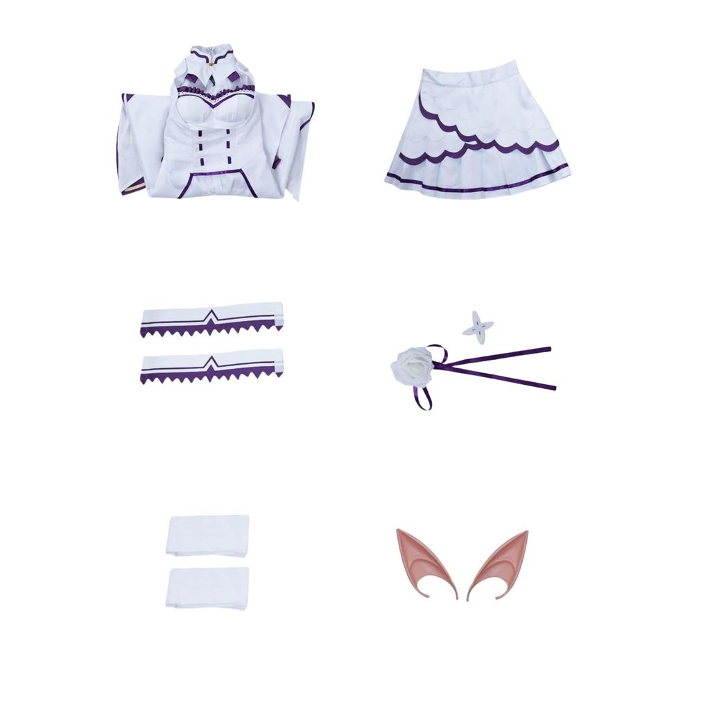 In Stock Emilia Cosplay Costume Dress with Hair Accessory Cosplay Costume Costume L [DOKITOKI] One-Piece