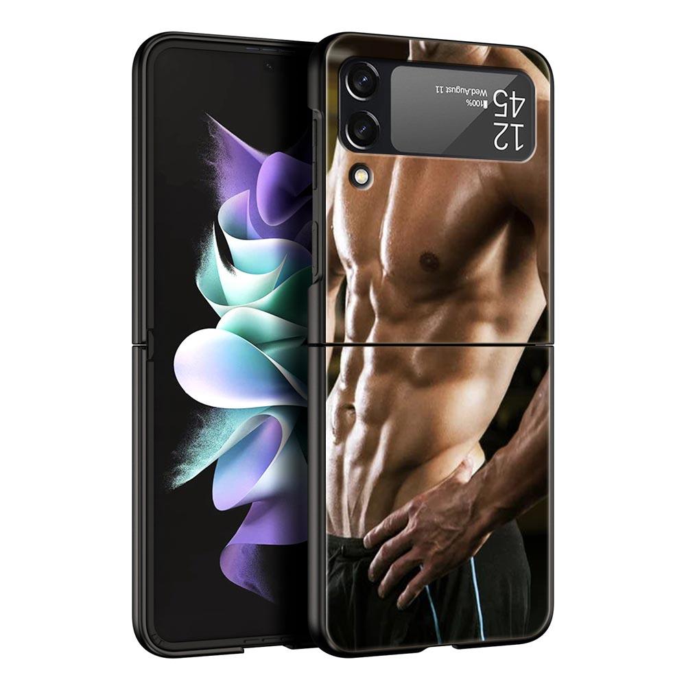 Hard PC Phone Case For Samsung Galaxy Z Flip 7 6 5 4 Black Cover For Galaxy Z Flip 3 Foldable Shockproof Male Abdominal Muscle