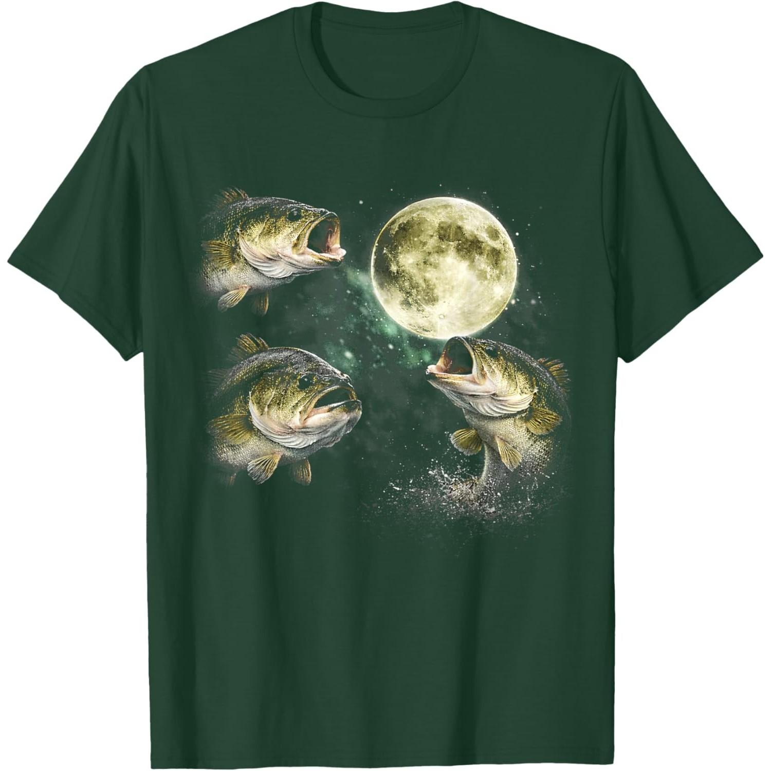 Басс Воющий на Луну Винтажная Футболка Рыболова S