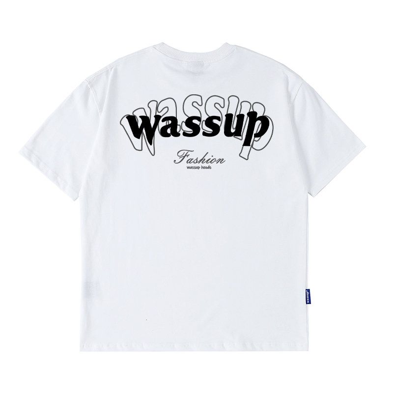 Wassup American Letter T-Shirt Short-Sleeved Men's Summer 2025 New Trendy Tee Couple Round Neck T-Shirt Top