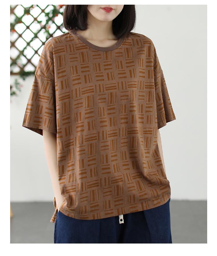 Plus Size Loose Cotton Short Sleeve Women's T-Shirt Summer Crew Neck T Shirt Vintage Casual Tops