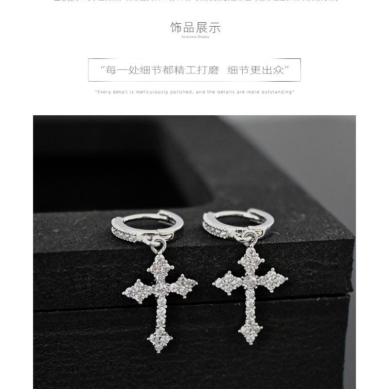 Cross Zircon Stud Earrings Hip Hop Fashion Men Ear Cuff Jewelry