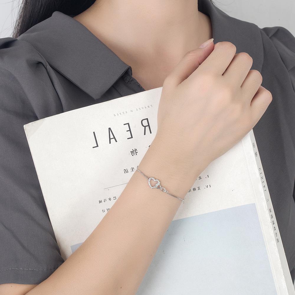 High-End Simple Ring Heart Bracelet, Eternal Love Pull Bracelet, Crystal Zircon Element Heart Jewelry.