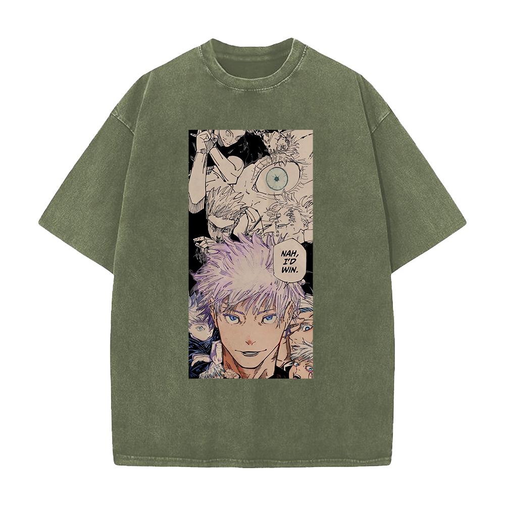 Unisex  Anime Jujutsu Kaisen Gojo Satoru Graphic T Shirt Men Women Casual Clothing Oversized Tshirt Washed Cotton Tee Harajuku T-shirt