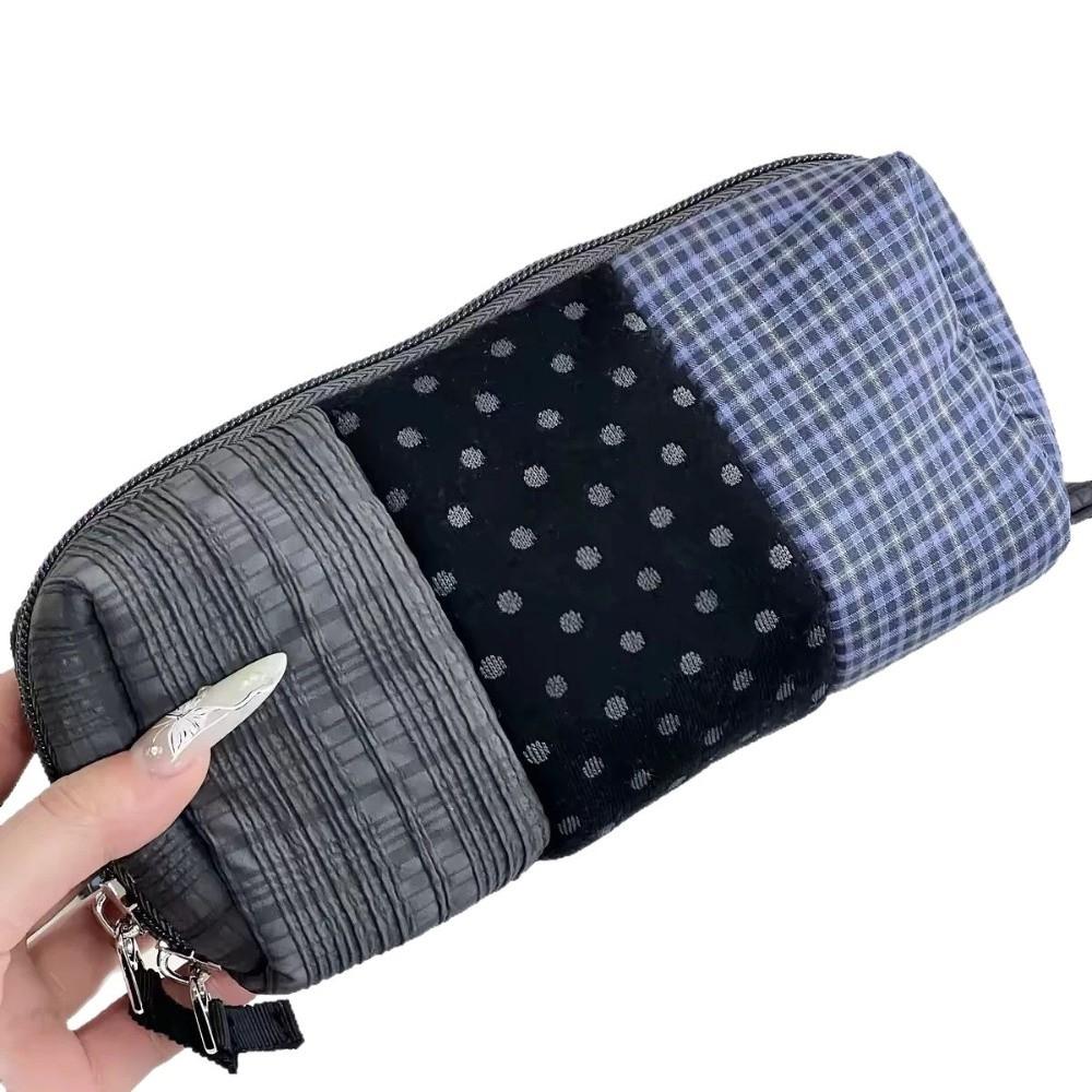 Plaid Pattern Pencil Case Polka Dot Patchwork Pencil Case Japanese Style Pen Bag  Office Use