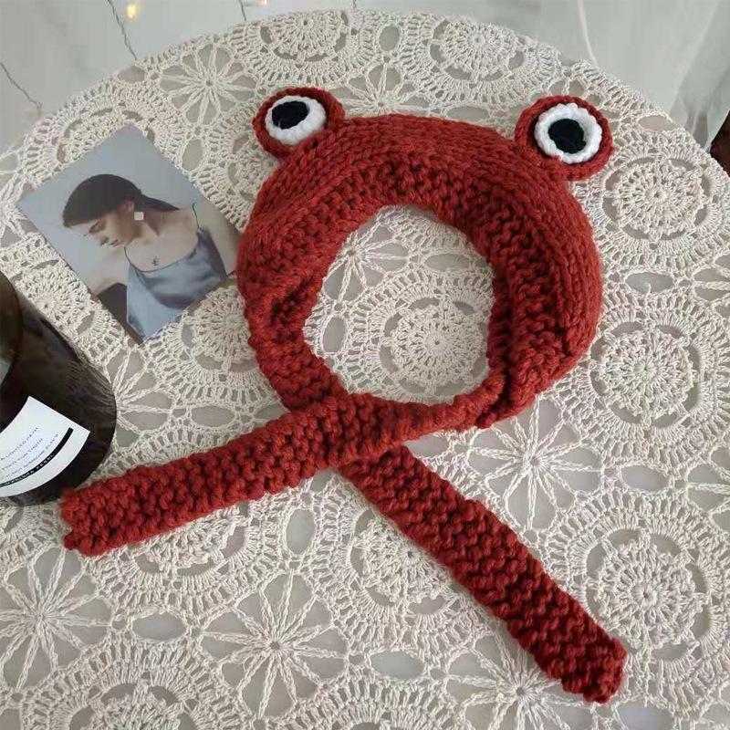 Gestrickte niedliche Mütze Froschaugen Kapuze Wollmütze Damen Trend Herbst Winter Warme Ohrenschützer Gehörschutz Gewebte Mütze