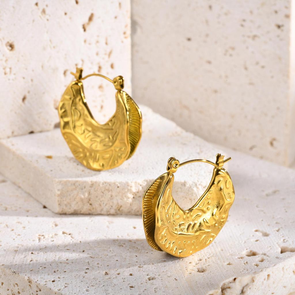 Vintage Metal Stainless Steel 18K Gold Color Earring Geometric Unusual Earrings for Women Statement Stereoscopic Stylish Jewelry