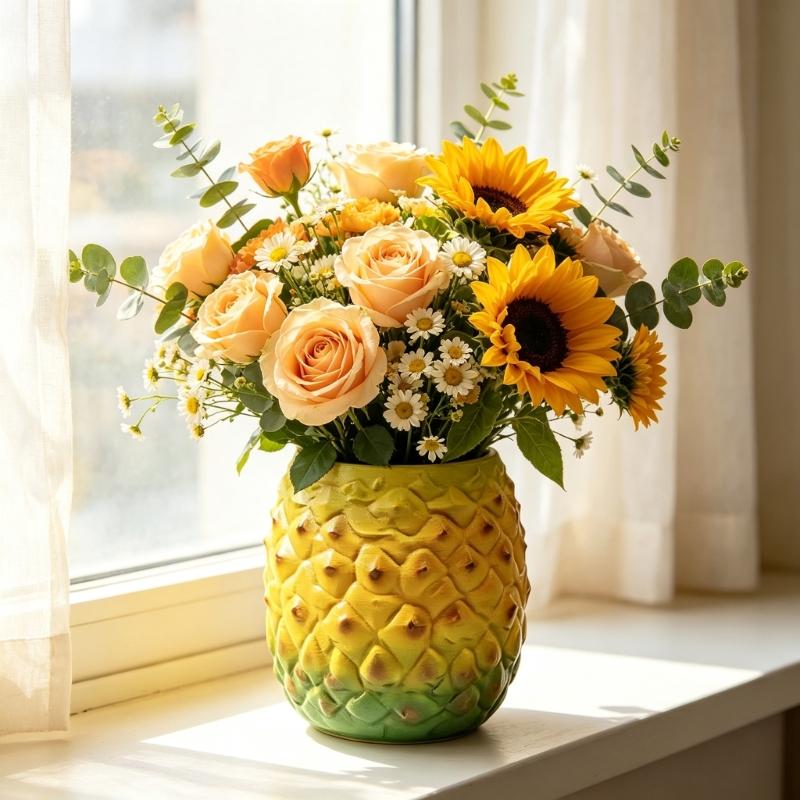 Harz-Ananas-Blumentopf mit Fruchttextur, Tischpflanzer für Mini-Grünpflanzen, Stifteaufbewahrung, Regaldekoration, Tischdekoration und Fensterbank-Akzent