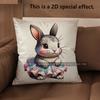 2D Cute Dressed Rabbits Pattern Pillow Covers Pattern Cushion Cover Suitable For Sofa Bedroom Car Pillow Cover