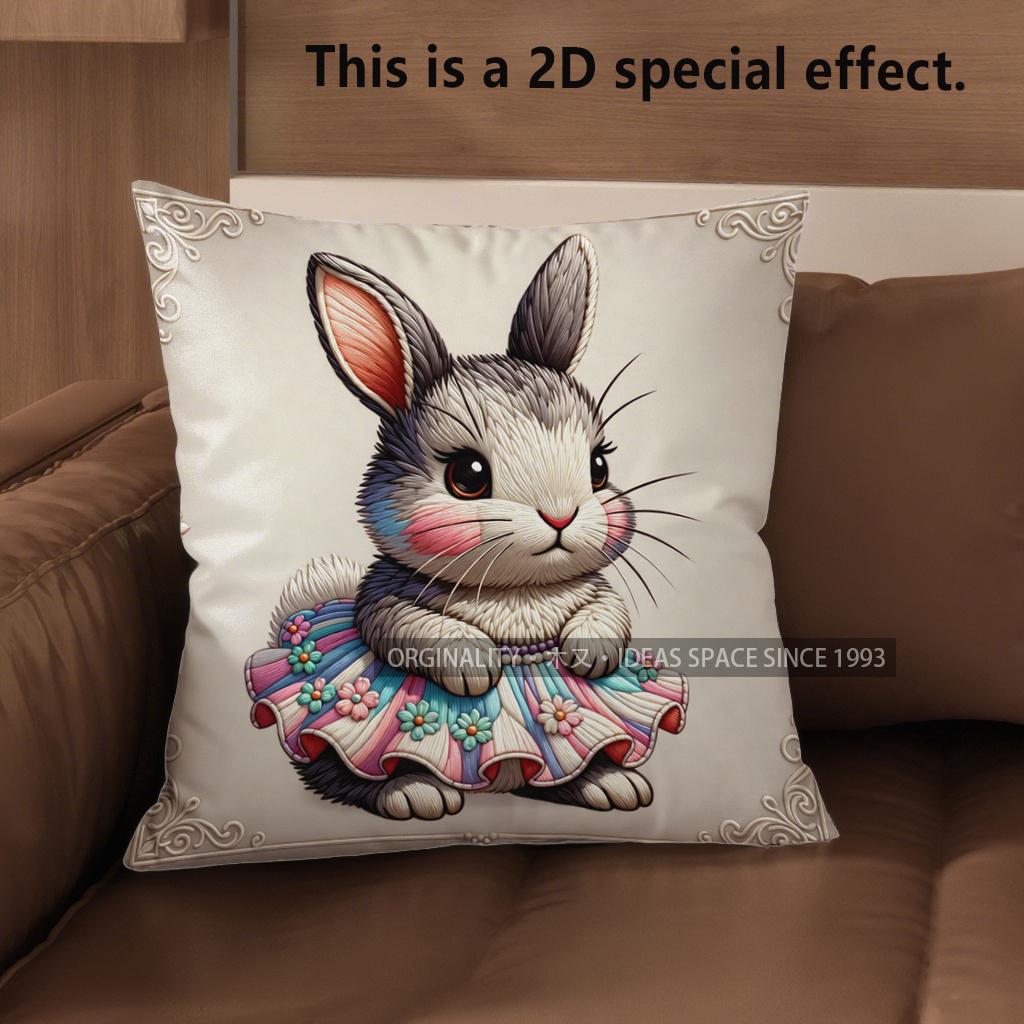 2D Cute Dressed Rabbits Pattern Pillow Covers Pattern Cushion Cover Suitable For Sofa Bedroom Car Pillow Cover