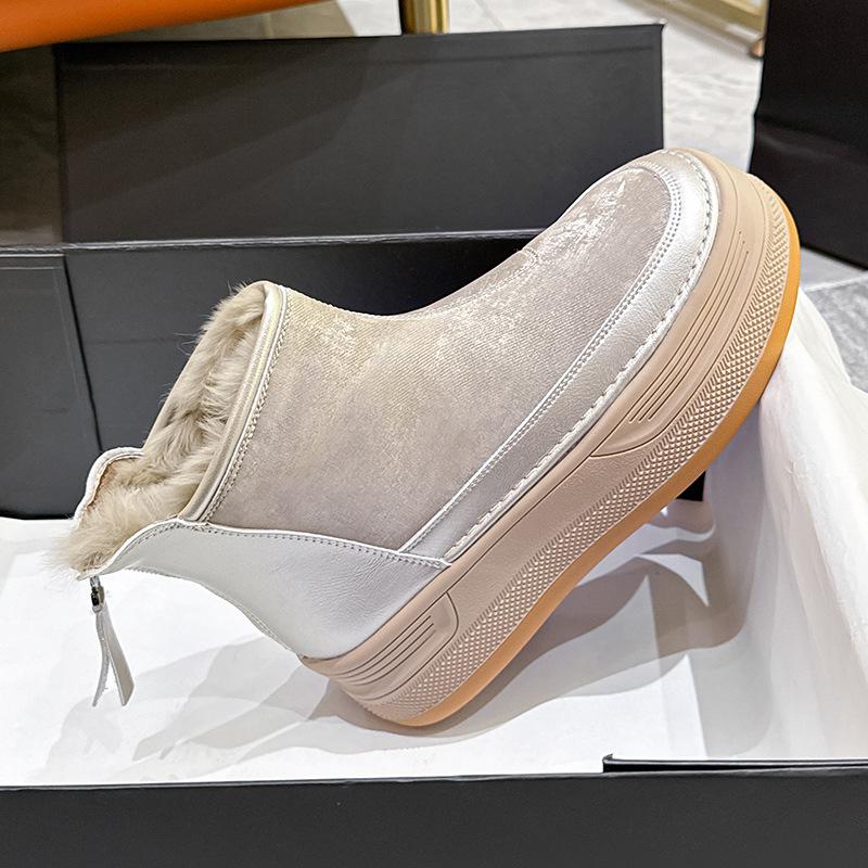 Thick Soled Snow Boots for Women Winter Warm Cotton Shoes with Plush Thick Leather Waterproof and Height Increasing Martin Cotton Boots