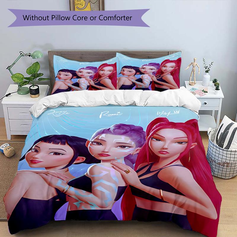 3pcs Duvet Cover Set (1*Duvet Cover + 2*Pillowcase, Without Core),KPop Demon Hunters Print Bedding Set, Bedroom Decor, All‑Season, Birthday Gift