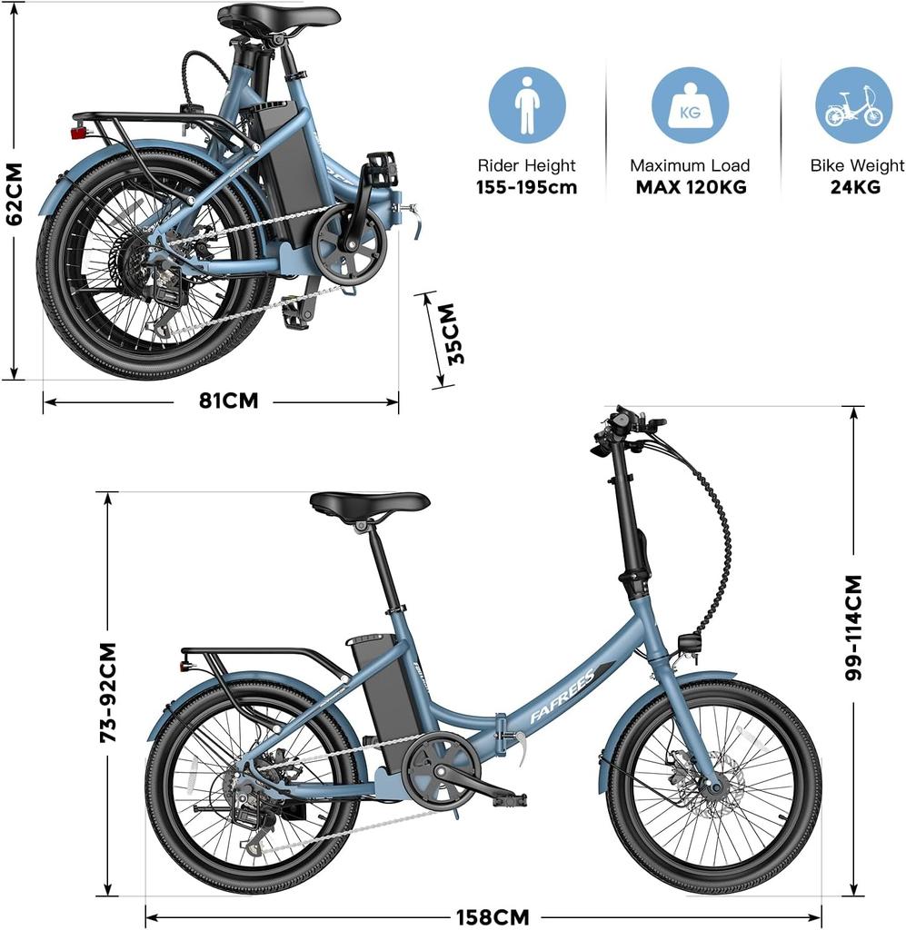 Fafrees F20 Lichtgewicht Opvouwbare E-Bike 36V 20Ah Batterij 250W Motor 20" Compacte Elektrische Fiets 7-Speed Shimano
