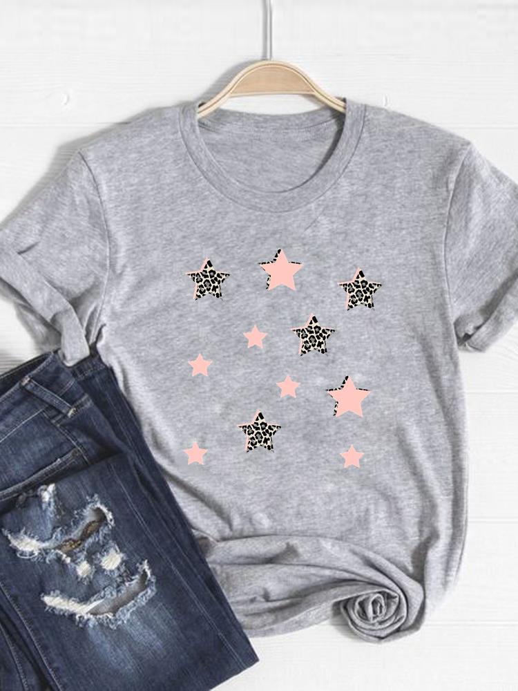 2026 Womens Clothing Star Print Tshirt Heart Pattern Trend Exquisite Cool Summer Top Fashionable Shortsleeved