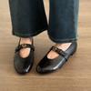 Sheepskin version~ Retro one-word small single shoes with round head women's British style camellia one-pedal flat Mary Jane shoes